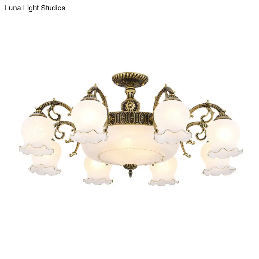 DecorBites™ DecorBites™ Frosted Glass Flush Mount Chandelier - Bud Shade, Classic Living Room Semi Flush Light Fixture