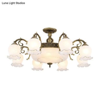 DecorBites™ DecorBites™ Frosted Glass Flush Mount Chandelier - Bud Shade, Classic Living Room Semi Flush Light Fixture