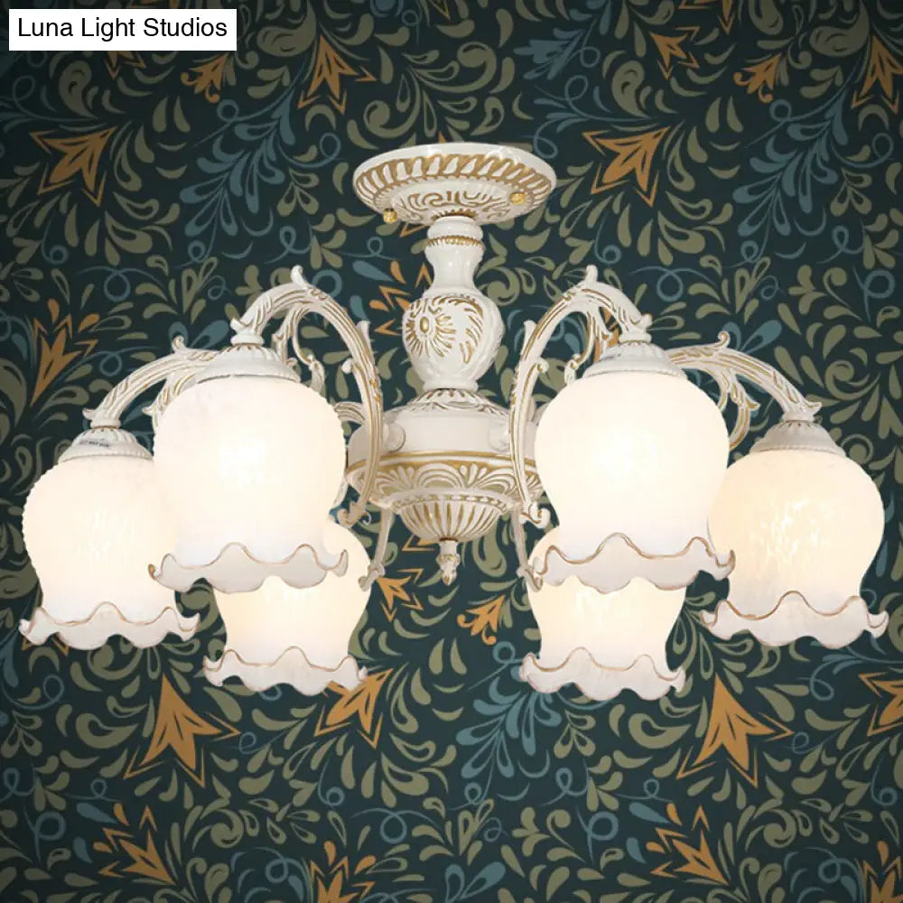 DecorBites™ DecorBites™ Frosted Glass Flush Mount Chandelier - Bud Shade, Classic Living Room Semi Flush Light Fixture
