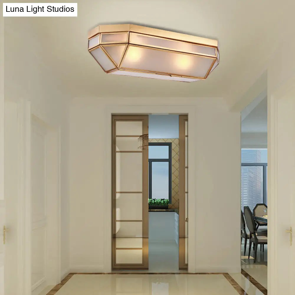 DecorBites™ Frosted Glass Flush Mount Fixture with 2 Brass Lights - Perfect for Foyers