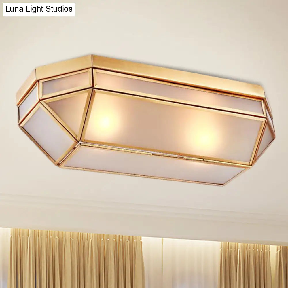 DecorBites™ Frosted Glass Flush Mount Fixture with 2 Brass Lights - Perfect for Foyers