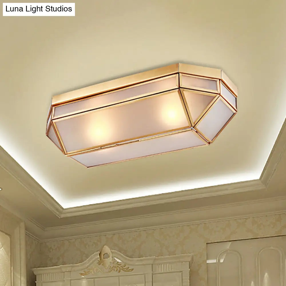 DecorBites™ Frosted Glass Flush Mount Fixture with 2 Brass Lights - Perfect for Foyers