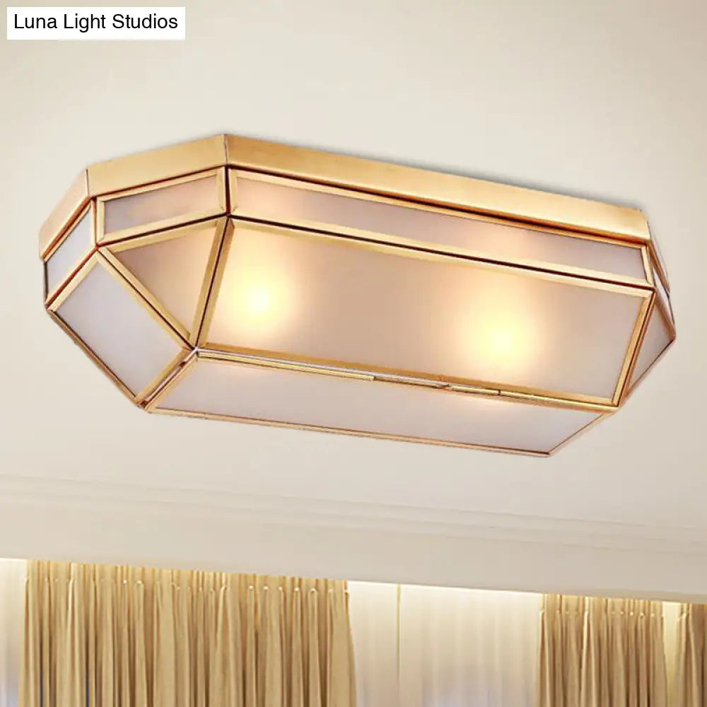 DecorBites™ Frosted Glass Flush Mount Fixture with 2 Brass Lights - Perfect for Foyers