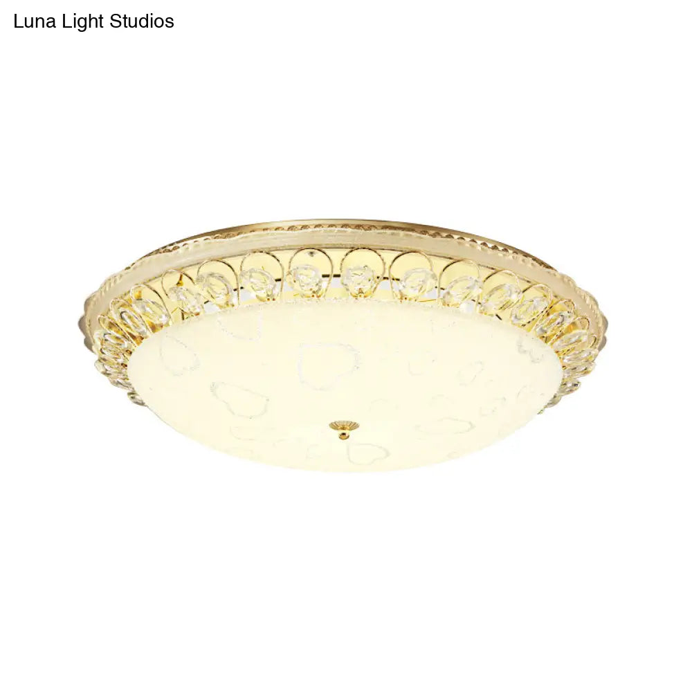 DecorBites™ DecorBites™ Frosted Glass Gold Ceiling Lamp - Domed LED Flush Light with Crystal Accent (16"/19.5" Wide)