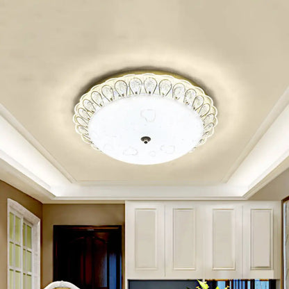 DecorBites™ DecorBites™ Frosted Glass Gold Ceiling Lamp - Domed LED Flush Light with Crystal Accent (16"/19.5" Wide)