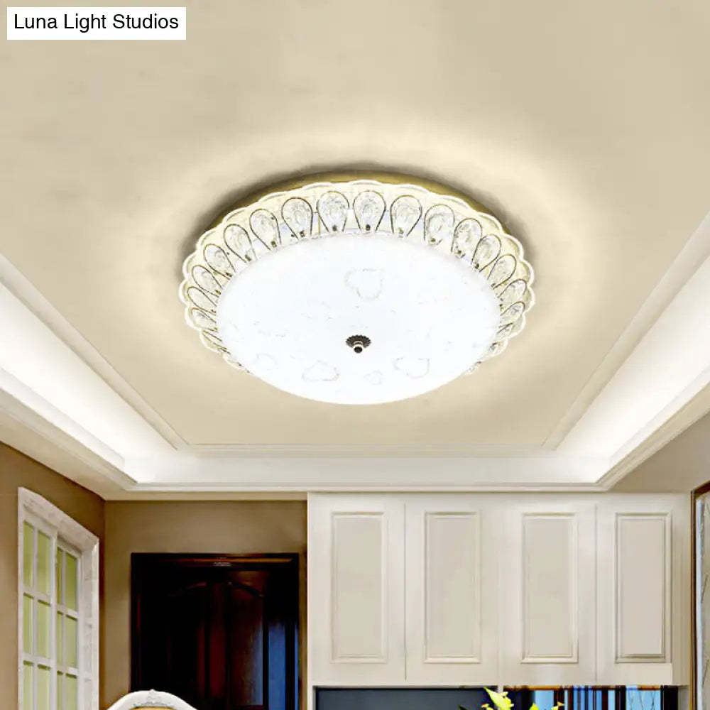 DecorBites™ DecorBites™ Frosted Glass Gold Ceiling Lamp - Domed LED Flush Light with Crystal Accent (16"/19.5" Wide)