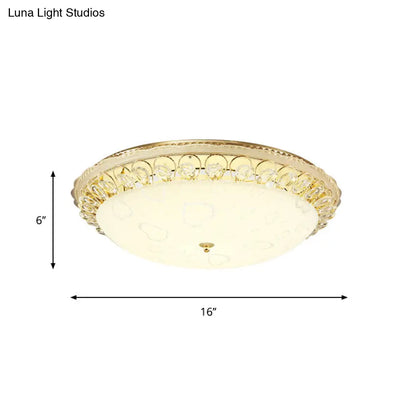 DecorBites™ DecorBites™ Frosted Glass Gold Ceiling Lamp - Domed LED Flush Light with Crystal Accent (16"/19.5" Wide)