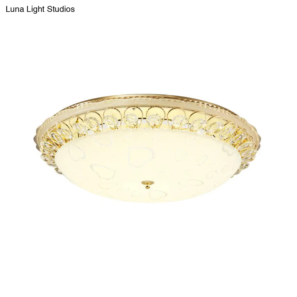 DecorBites™ DecorBites™ Frosted Glass Gold Ceiling Lamp - Domed LED Flush Light with Crystal Accent (16"/19.5" Wide)