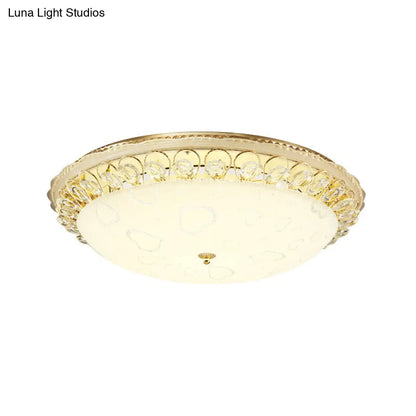 DecorBites™ DecorBites™ Frosted Glass Gold Ceiling Lamp - Domed LED Flush Light with Crystal Accent (16"/19.5" Wide)