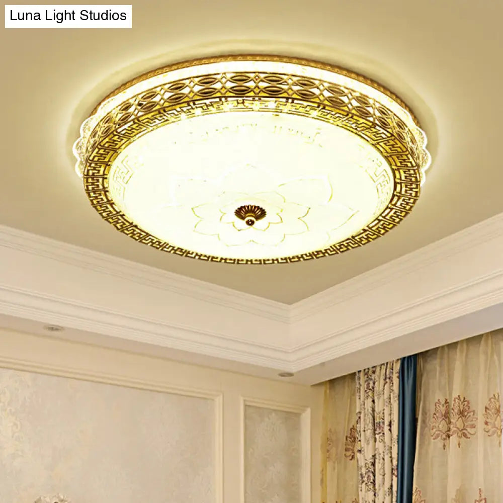 DecorBites™ DecorBites™ Frosted Glass Hollowed Flush Lamp with Golden LED Ceiling Light Fixture