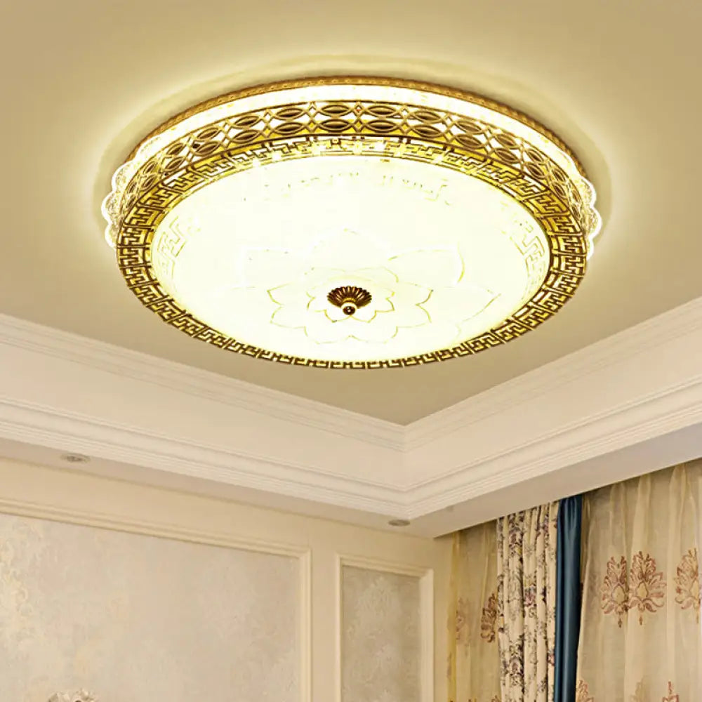 DecorBites™ DecorBites™ Frosted Glass Hollowed Flush Lamp with Golden LED Ceiling Light Fixture