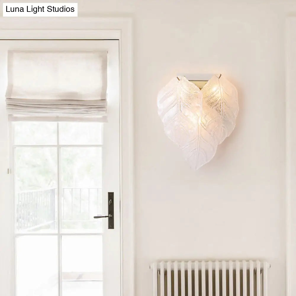 DecorBites™ Frosted Glass Leaf-Shaped Wall Sconce Light with 3 Bulbs - Modern White Hallway Fixture