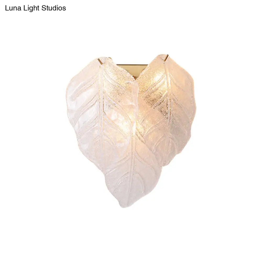 DecorBites™ Frosted Glass Leaf-Shaped Wall Sconce Light with 3 Bulbs - Modern White Hallway Fixture