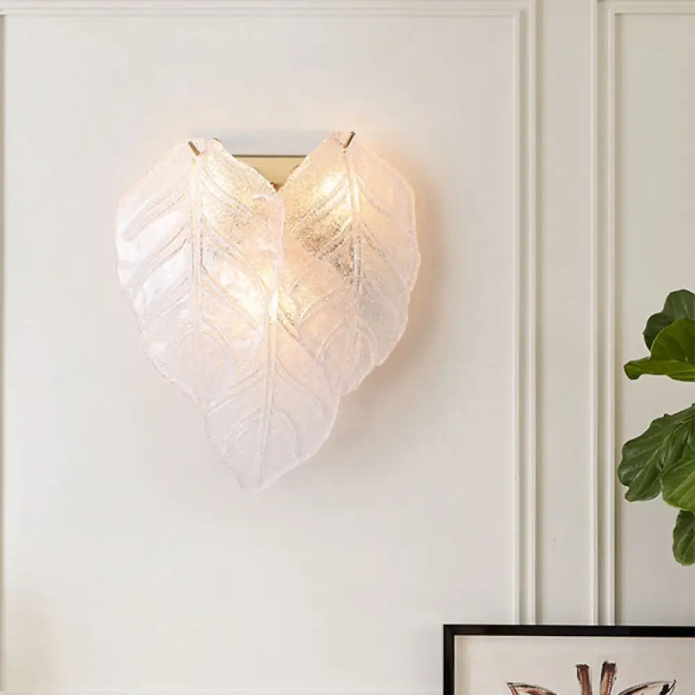 DecorBites™ Frosted Glass Leaf-Shaped Wall Sconce Light with 3 Bulbs - Modern White Hallway Fixture