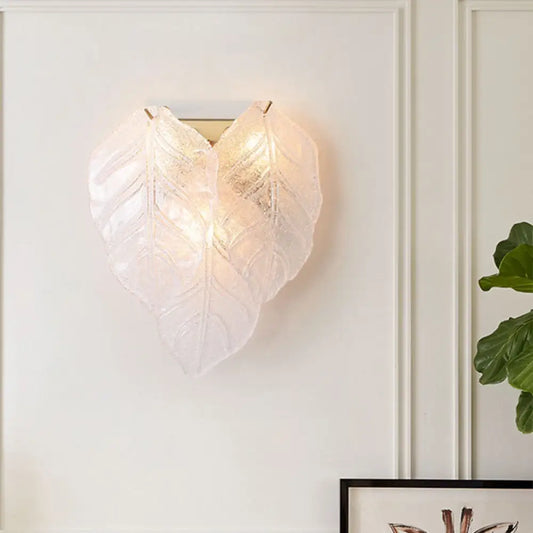 DecorBites™ Frosted Glass Leaf-Shaped Wall Sconce Light with 3 Bulbs - Modern White Hallway Fixture