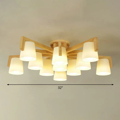 DecorBites™ DecorBites™ Frosted Glass Modern Wood Flush Mount Ceiling Light for Conic Living Room Ambiance