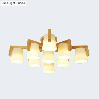 DecorBites™ DecorBites™ Frosted Glass Modern Wood Flush Mount Ceiling Light for Conic Living Room Ambiance