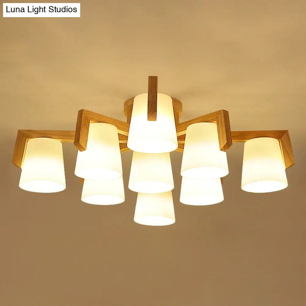 DecorBites™ DecorBites™ Frosted Glass Modern Wood Flush Mount Ceiling Light for Conic Living Room Ambiance