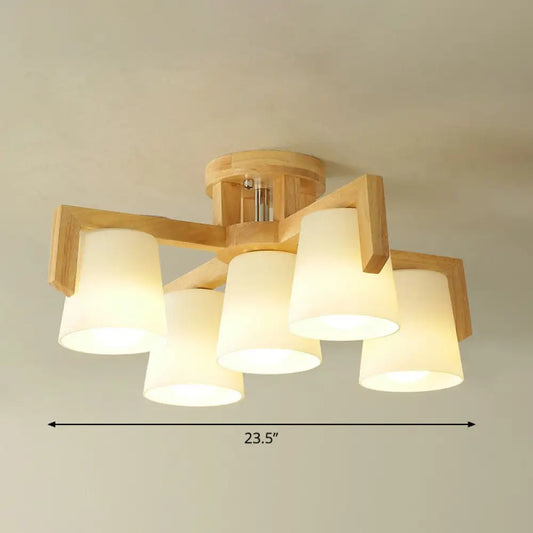 DecorBites™ DecorBites™ Frosted Glass Modern Wood Flush Mount Ceiling Light for Conic Living Room Ambiance