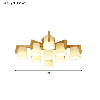 DecorBites™ DecorBites™ Frosted Glass Modern Wood Flush Mount Ceiling Light for Conic Living Room Ambiance