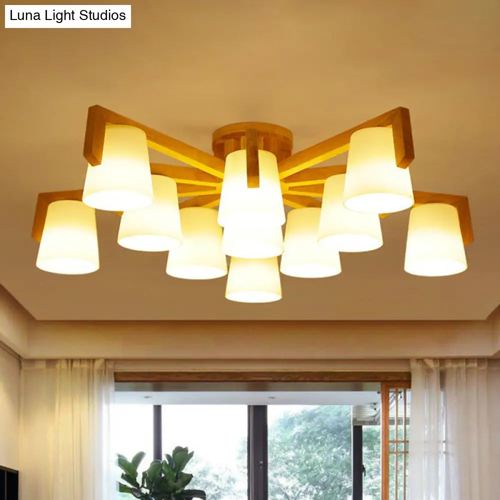 DecorBites™ DecorBites™ Frosted Glass Modern Wood Flush Mount Ceiling Light for Conic Living Room Ambiance