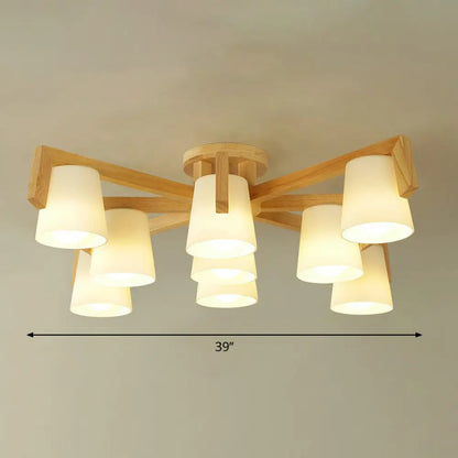 DecorBites™ DecorBites™ Frosted Glass Modern Wood Flush Mount Ceiling Light for Conic Living Room Ambiance