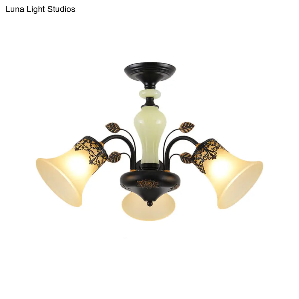 DecorBites™ DecorBites™ Frosted Glass Morning Glory Chandelier - Farmhouse Ceiling Pendant (3/6/8 Lights) in Black/White for Living Room