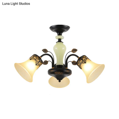 DecorBites™ DecorBites™ Frosted Glass Morning Glory Chandelier - Farmhouse Ceiling Pendant (3/6/8 Lights) in Black/White for Living Room