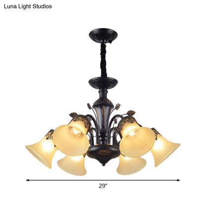 DecorBites™ DecorBites™ Frosted Glass Morning Glory Chandelier - Farmhouse Ceiling Pendant (3/6/8 Lights) in Black/White for Living Room