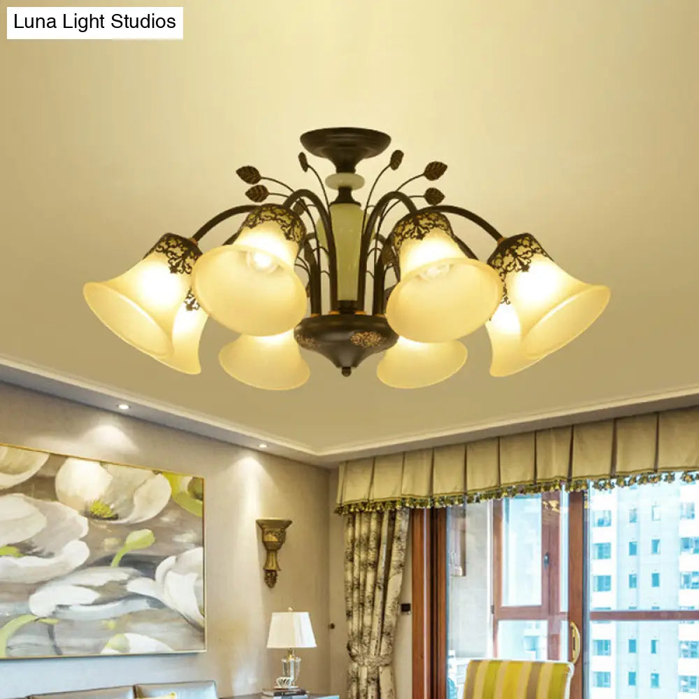 DecorBites™ DecorBites™ Frosted Glass Morning Glory Chandelier - Farmhouse Ceiling Pendant (3/6/8 Lights) in Black/White for Living Room