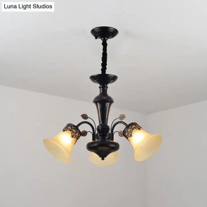 DecorBites™ DecorBites™ Frosted Glass Morning Glory Chandelier - Farmhouse Ceiling Pendant (3/6/8 Lights) in Black/White for Living Room