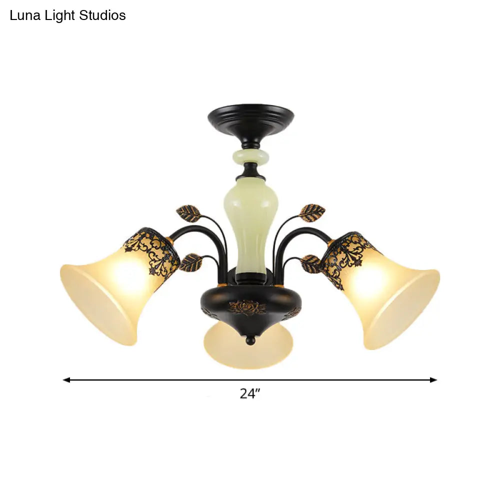 DecorBites™ DecorBites™ Frosted Glass Morning Glory Chandelier - Farmhouse Ceiling Pendant (3/6/8 Lights) in Black/White for Living Room