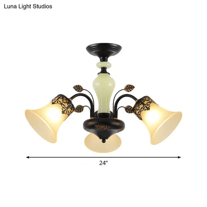 DecorBites™ DecorBites™ Frosted Glass Morning Glory Chandelier - Farmhouse Ceiling Pendant (3/6/8 Lights) in Black/White for Living Room