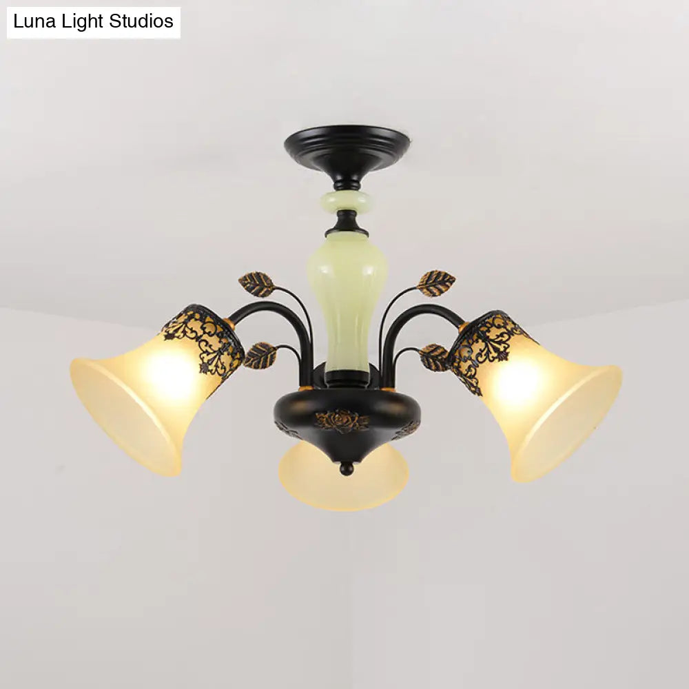 DecorBites™ DecorBites™ Frosted Glass Morning Glory Chandelier - Farmhouse Ceiling Pendant (3/6/8 Lights) in Black/White for Living Room