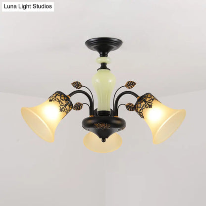 DecorBites™ DecorBites™ Frosted Glass Morning Glory Chandelier - Farmhouse Ceiling Pendant (3/6/8 Lights) in Black/White for Living Room