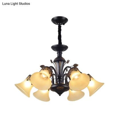 DecorBites™ DecorBites™ Frosted Glass Morning Glory Chandelier - Farmhouse Ceiling Pendant (3/6/8 Lights) in Black/White for Living Room