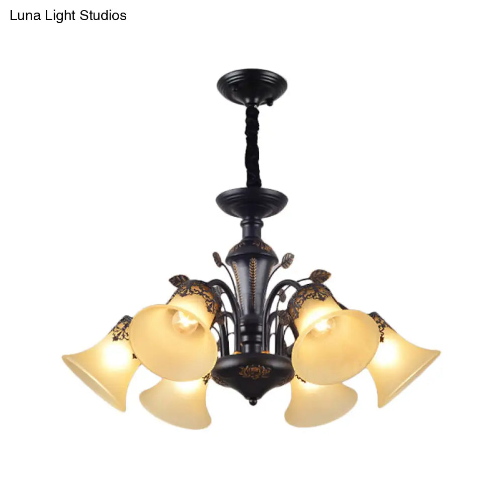 DecorBites™ DecorBites™ Frosted Glass Morning Glory Chandelier - Farmhouse Ceiling Pendant (3/6/8 Lights) in Black/White for Living Room