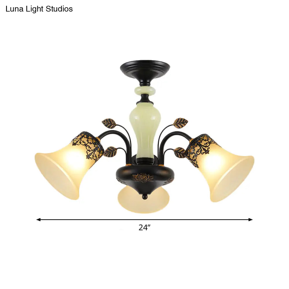 DecorBites™ DecorBites™ Frosted Glass Morning Glory Chandelier - Farmhouse Ceiling Pendant (3/6/8 Lights) in Black/White for Living Room