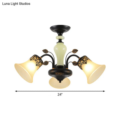 DecorBites™ DecorBites™ Frosted Glass Morning Glory Chandelier - Farmhouse Ceiling Pendant (3/6/8 Lights) in Black/White for Living Room