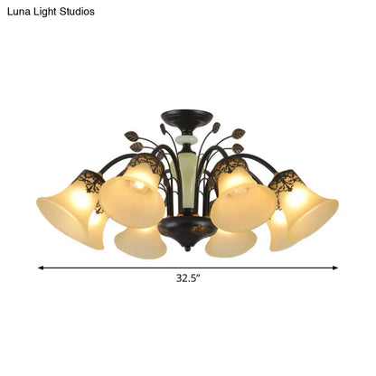 DecorBites™ DecorBites™ Frosted Glass Morning Glory Chandelier - Farmhouse Ceiling Pendant (3/6/8 Lights) in Black/White for Living Room