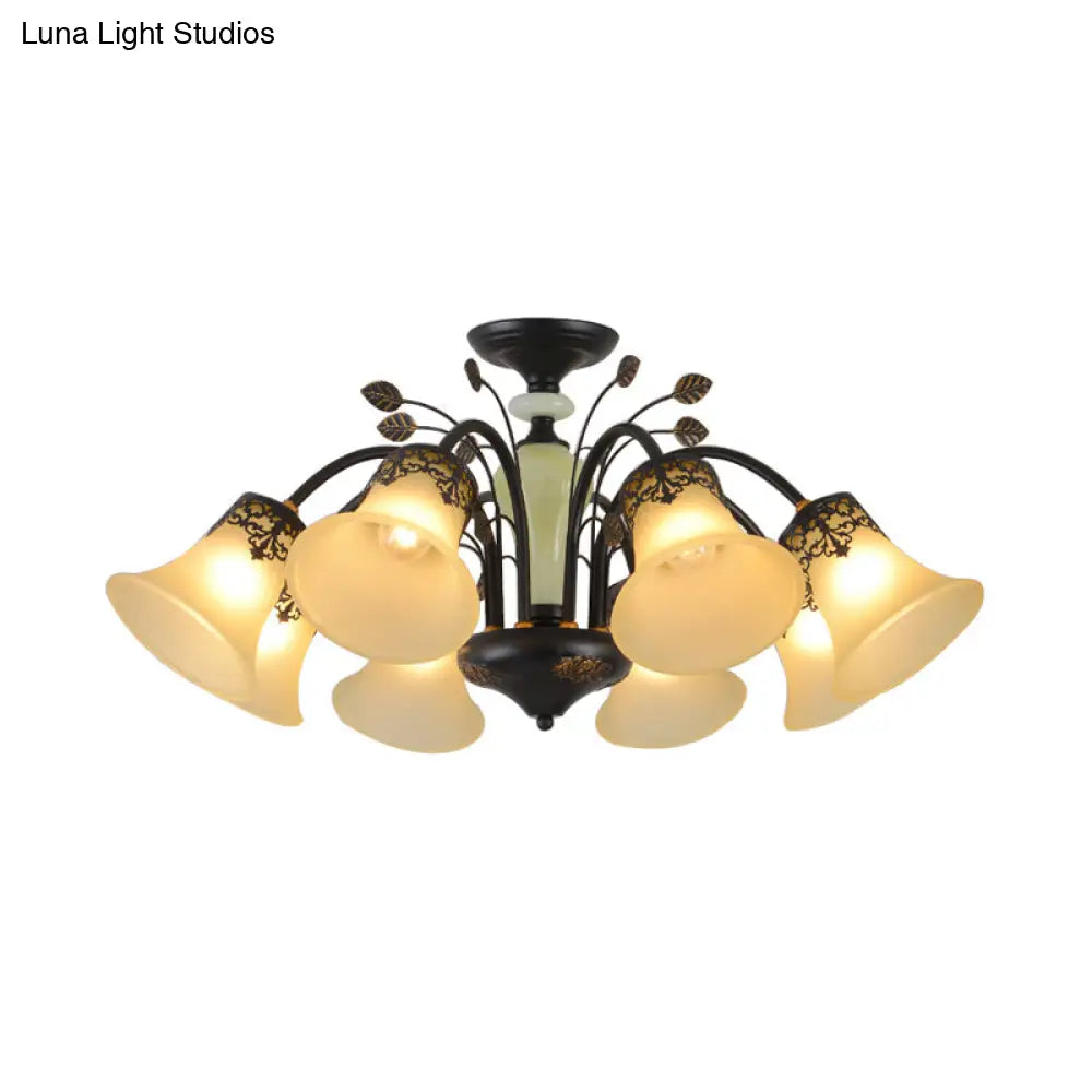 DecorBites™ DecorBites™ Frosted Glass Morning Glory Chandelier - Farmhouse Ceiling Pendant (3/6/8 Lights) in Black/White for Living Room