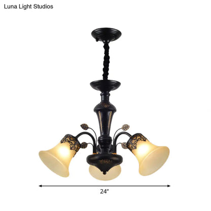 DecorBites™ DecorBites™ Frosted Glass Morning Glory Chandelier - Farmhouse Ceiling Pendant (3/6/8 Lights) in Black/White for Living Room