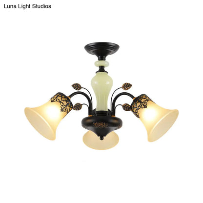 DecorBites™ DecorBites™ Frosted Glass Morning Glory Chandelier - Farmhouse Ceiling Pendant (3/6/8 Lights) in Black/White for Living Room