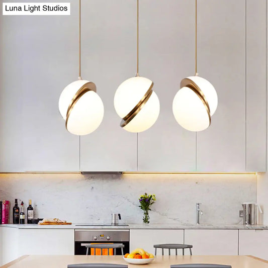 Frosted Glass Pendant Lamp in White – Contemporary 2-Hemisphere Design – Ideal for Restaurants