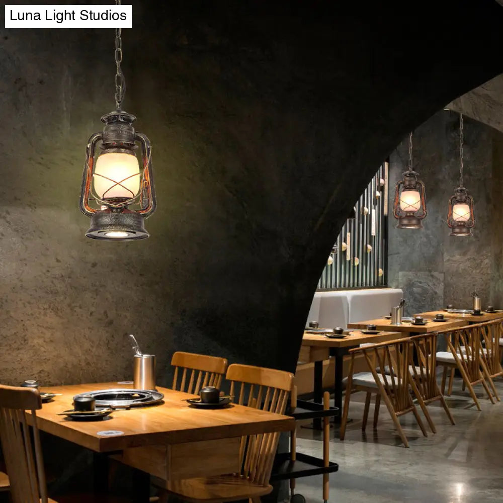 Frosted Glass Pendant Light Fixture: Kerosene 1-Light Warehouse Ceiling Lamp for Restaurants