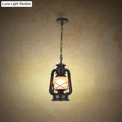 Frosted Glass Pendant Light Fixture: Kerosene 1-Light Warehouse Ceiling Lamp for Restaurants