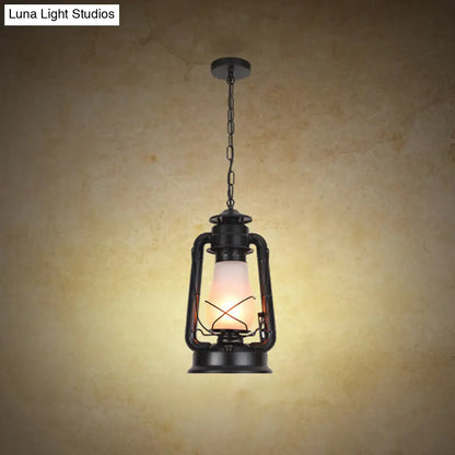 Frosted Glass Pendant Light Fixture: Kerosene 1-Light Warehouse Ceiling Lamp for Restaurants