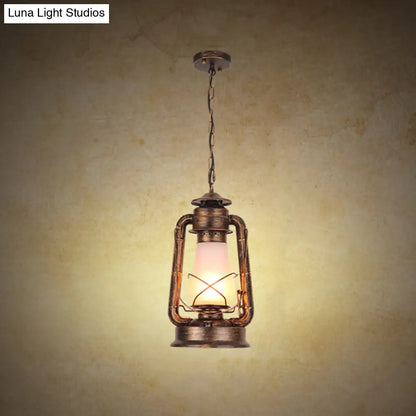 Frosted Glass Pendant Light Fixture: Kerosene 1-Light Warehouse Ceiling Lamp for Restaurants