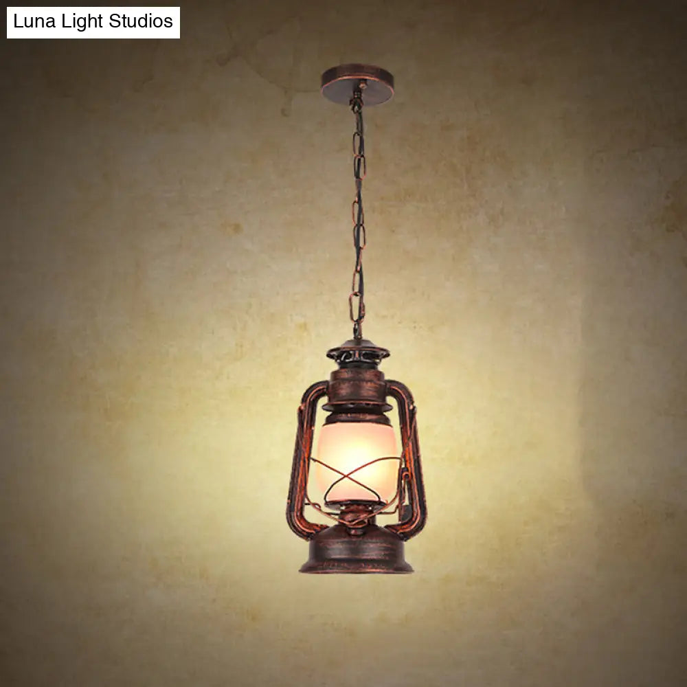 Frosted Glass Pendant Light Fixture: Kerosene 1-Light Warehouse Ceiling Lamp for Restaurants