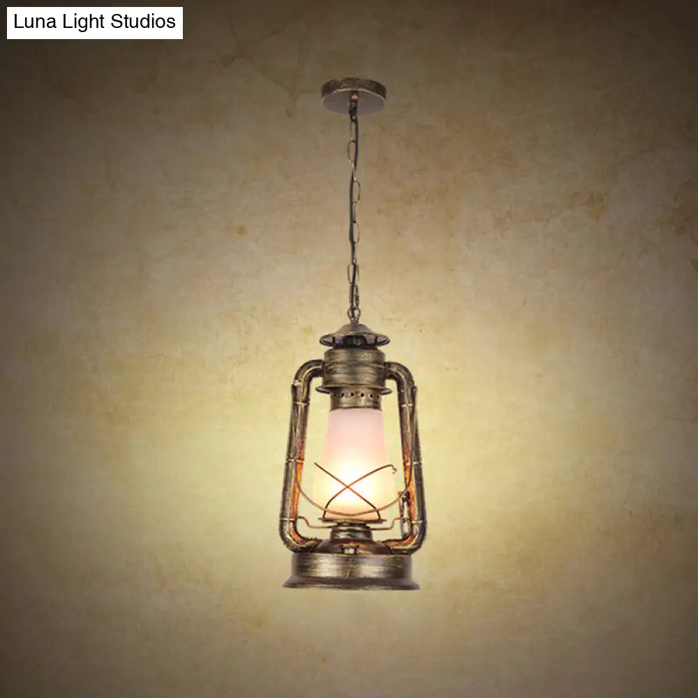 Frosted Glass Pendant Light Fixture: Kerosene 1-Light Warehouse Ceiling Lamp for Restaurants